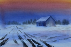 Låve i desember (52 x 71 cm)