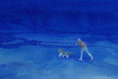 Skiløper med hund (27 x 41 cm) 4500 kr