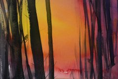 To fugler i skogen (20 x 30 cm) 3.500 kr m/ramme
